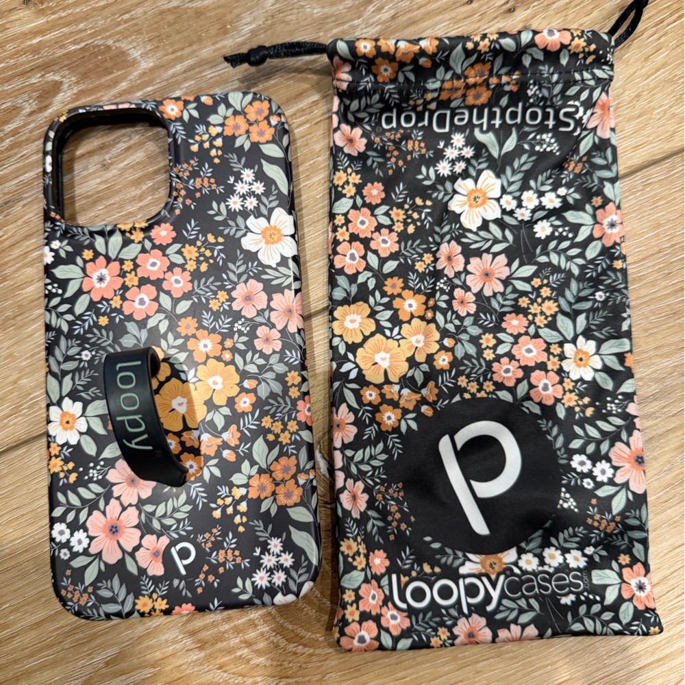 Loopy IPhone 13 Pro Max Case Floral Design Phone Case - Black and Orange
